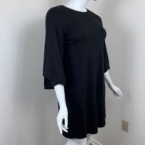 Lafayette 148 Women Size L Black Jersey Knit Stretch 3/4 Sleeve Shift Midi Dress - Picture 12 of 14